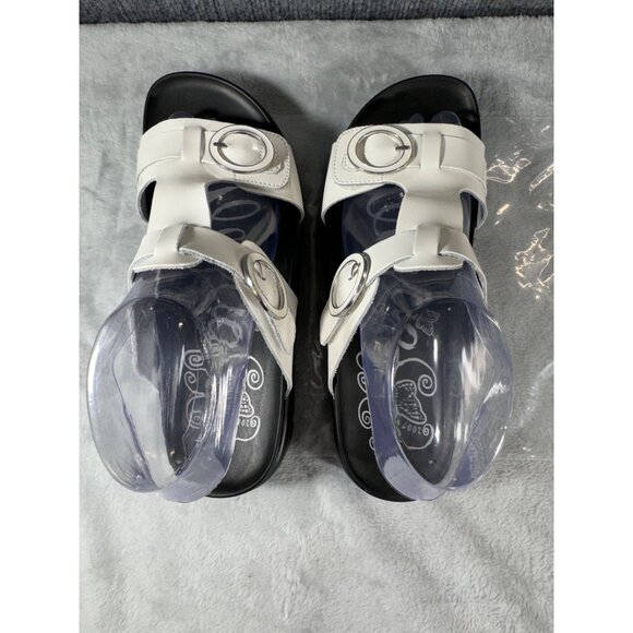 Alegria womens size 9  EURO 39 White Leather Sandals With Buckles slip on - Picture 2 of 16